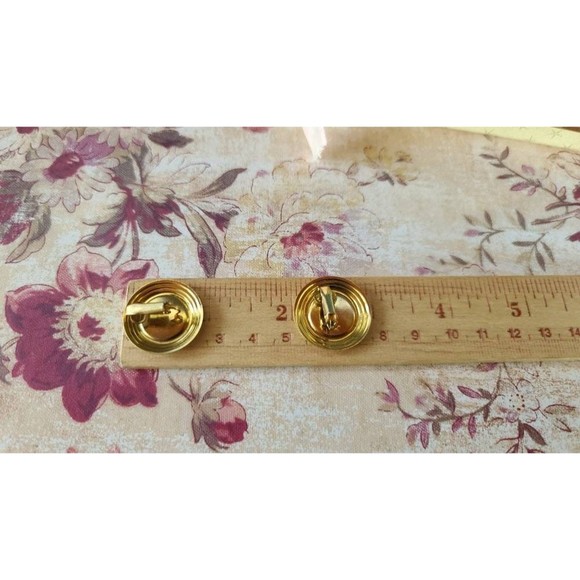 Circular Peach Enamel Clip-on Earrings - Picture 8 of 10